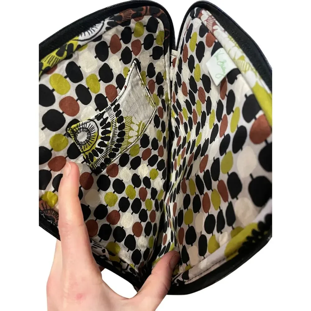 Vera Bradley Cocoa Moss‎ Black Brown Green Cream Cotton Tablet Case Zip closure